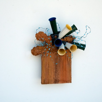 Kind of like a sound., 2012, cemetery vases, foam, resin, wire, vinyl, mica, silicon, carbide, paint and flock, 27 x 26 x 14
